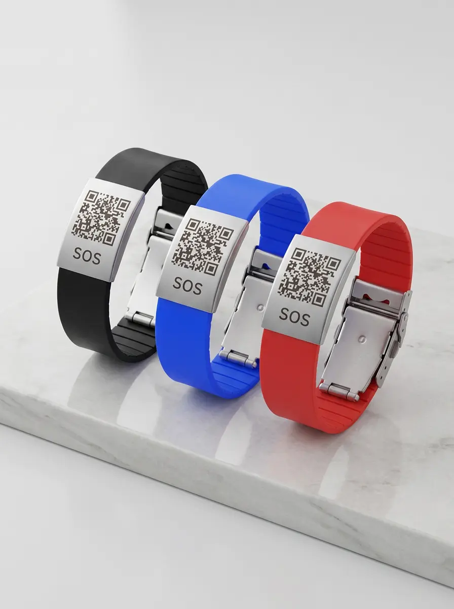 SOS emergency wristband with QR code made from silicone